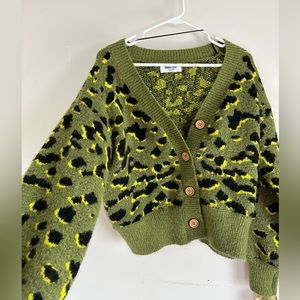 Green leopard print cardigan size medium